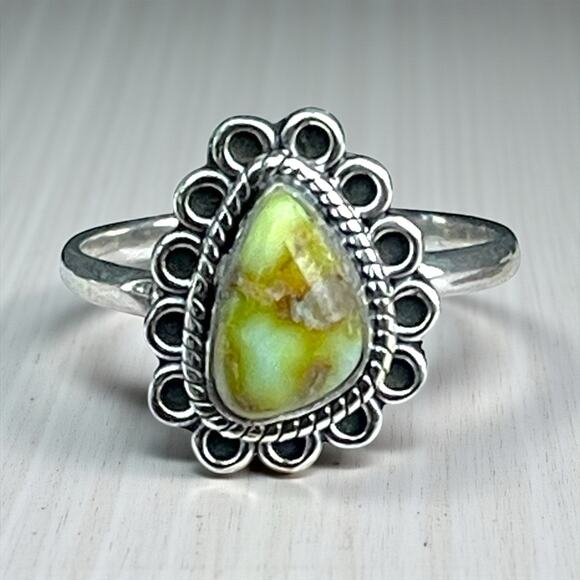 Palomino Turquoise Sterling Silver Ring Sz 8.25 Southwestern Teardrop Floral - Picture 1 of 6